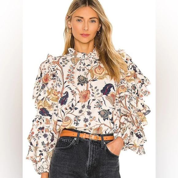 Ulla Johnson Pippa Floral Ruffle Long Sleeve Blouse - Picture 1 of 7